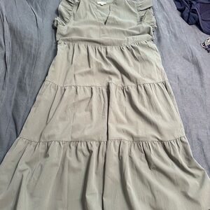 Elegant Olive Green Tiered Dress